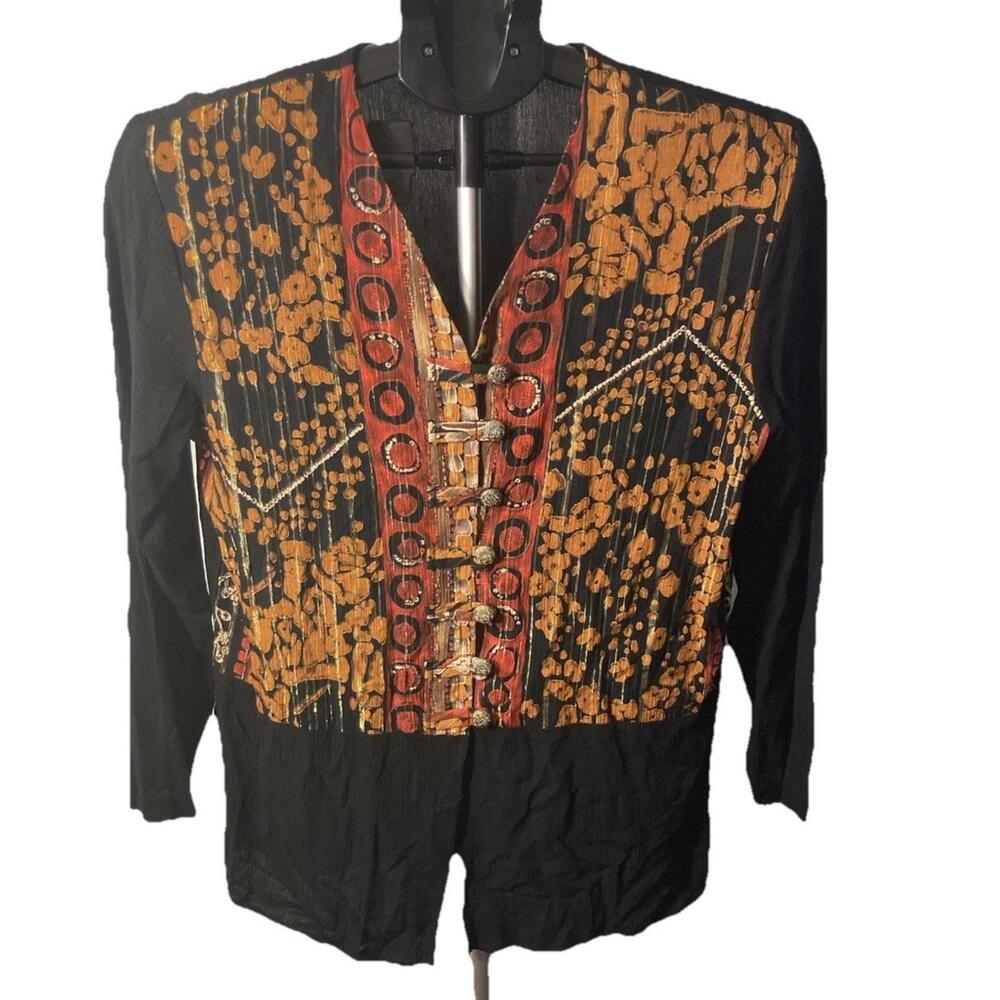 Sharon Anthony Vintage Blazer Button Up Long Sleeve‎ Top Fall Colors 6 Petite 6p